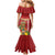 Hawaii Plumeria Lei Mermaid Dress Tiki and Kakau Pattern Red Color