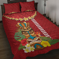 Hawaii Plumeria Lei Quilt Bed Set Tiki and Kakau Pattern Red Color LT03 Red - Polynesian Pride