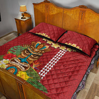 Hawaii Plumeria Lei Quilt Bed Set Tiki and Kakau Pattern Red Color LT03 - Polynesian Pride