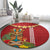 Hawaii Plumeria Lei Round Carpet Tiki and Kakau Pattern Red Color