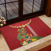 Hawaii Plumeria Lei Rubber Doormat Tiki and Kakau Pattern Red Color LT03 - Polynesian Pride