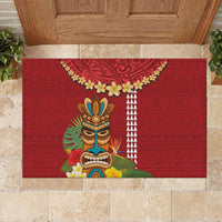 Hawaii Plumeria Lei Rubber Doormat Tiki and Kakau Pattern Red Color LT03 - Polynesian Pride