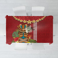 Hawaii Plumeria Lei Tablecloth Tiki and Kakau Pattern Red Color LT03 Red - Polynesian Pride