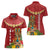 Hawaii Plumeria Lei Women Polo Shirt Tiki and Kakau Pattern Red Color