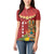 Hawaii Plumeria Lei Women Polo Shirt Tiki and Kakau Pattern Red Color