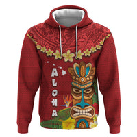 Hawaii Plumeria Lei Zip Hoodie Tiki and Kakau Pattern Red Color