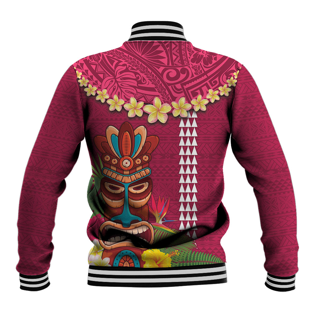 Hawaii Plumeria Lei Baseball Jacket Tiki and Kakau Pattern Pink Color LT03 - Polynesian Pride