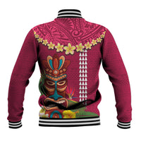 Hawaii Plumeria Lei Baseball Jacket Tiki and Kakau Pattern Pink Color LT03 - Polynesian Pride