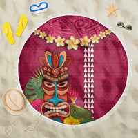 Hawaii Plumeria Lei Beach Blanket Tiki and Kakau Pattern Pink Color LT03 One Size 150cm Pink - Polynesian Pride