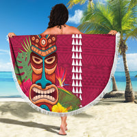 Hawaii Plumeria Lei Beach Blanket Tiki and Kakau Pattern Pink Color LT03 - Polynesian Pride