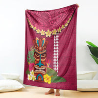 Hawaii Plumeria Lei Blanket Tiki and Kakau Pattern Pink Color LT03 - Polynesian Pride