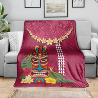 Hawaii Plumeria Lei Blanket Tiki and Kakau Pattern Pink Color LT03 - Polynesian Pride