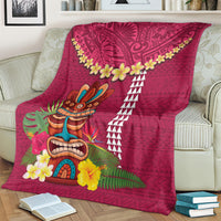 Hawaii Plumeria Lei Blanket Tiki and Kakau Pattern Pink Color LT03 - Polynesian Pride