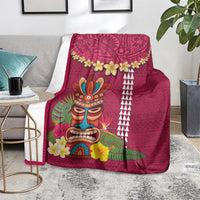 Hawaii Plumeria Lei Blanket Tiki and Kakau Pattern Pink Color LT03 - Polynesian Pride