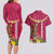 Hawaii Plumeria Lei Couples Matching Long Sleeve Bodycon Dress and Hawaiian Shirt Tiki and Kakau Pattern Pink Color