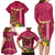 Hawaii Plumeria Lei Family Matching Long Sleeve Bodycon Dress and Hawaiian Shirt Tiki and Kakau Pattern Pink Color