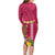 Hawaii Plumeria Lei Family Matching Long Sleeve Bodycon Dress and Hawaiian Shirt Tiki and Kakau Pattern Pink Color