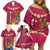 Hawaii Plumeria Lei Family Matching Off Shoulder Short Dress and Hawaiian Shirt Tiki and Kakau Pattern Pink Color