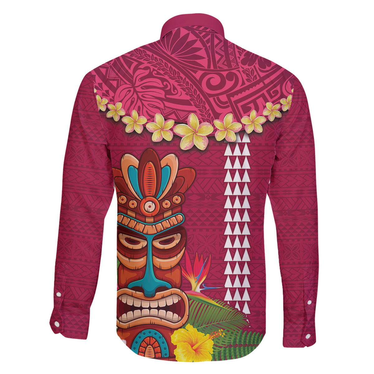 Hawaii Plumeria Lei Family Matching Off Shoulder Short Dress and Hawaiian Shirt Tiki and Kakau Pattern Pink Color LT03 - Polynesian Pride