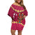 Hawaii Plumeria Lei Family Matching Off Shoulder Short Dress and Hawaiian Shirt Tiki and Kakau Pattern Pink Color