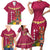 Hawaii Plumeria Lei Family Matching Short Sleeve Bodycon Dress and Hawaiian Shirt Tiki and Kakau Pattern Pink Color