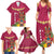 Hawaii Plumeria Lei Family Matching Summer Maxi Dress and Hawaiian Shirt Tiki and Kakau Pattern Pink Color