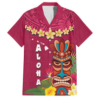Hawaii Plumeria Lei Family Matching Summer Maxi Dress and Hawaiian Shirt Tiki and Kakau Pattern Pink Color LT03 Dad's Shirt - Short Sleeve Pink - Polynesian Pride