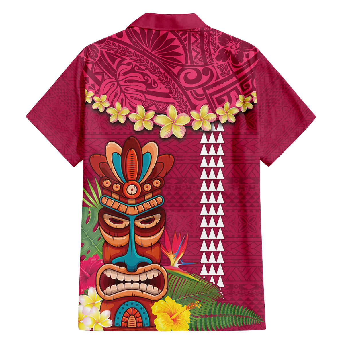 Hawaii Plumeria Lei Family Matching Summer Maxi Dress and Hawaiian Shirt Tiki and Kakau Pattern Pink Color LT03 - Polynesian Pride