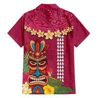 Hawaii Plumeria Lei Family Matching Summer Maxi Dress and Hawaiian Shirt Tiki and Kakau Pattern Pink Color LT03 - Polynesian Pride