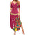 Hawaii Plumeria Lei Family Matching Summer Maxi Dress and Hawaiian Shirt Tiki and Kakau Pattern Pink Color