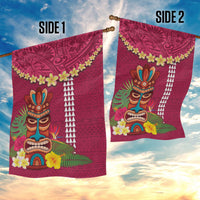 Hawaii Plumeria Lei Garden Flag Tiki and Kakau Pattern Pink Color LT03 - Polynesian Pride