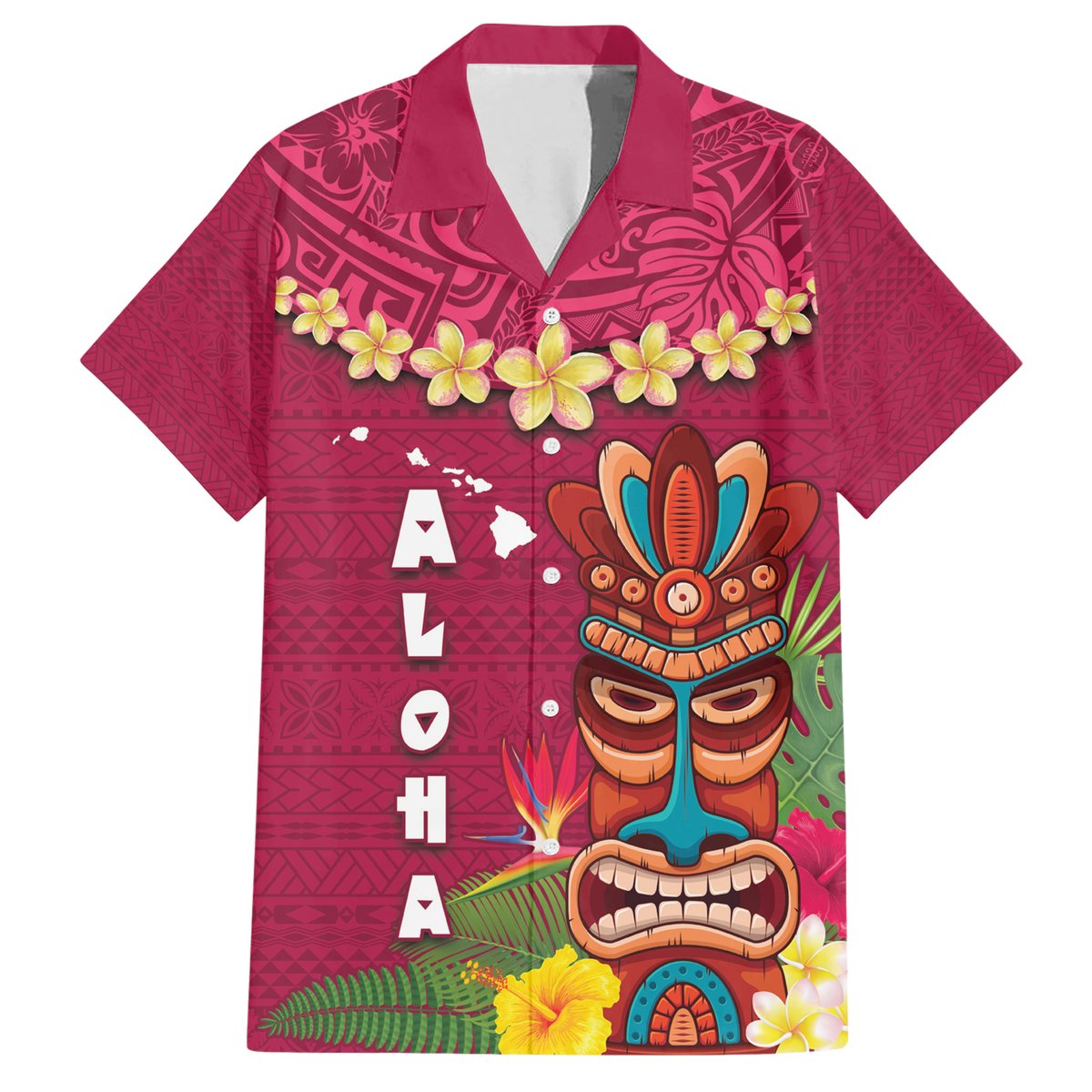 Hawaii Plumeria Lei Hawaiian Shirt Tiki and Kakau Pattern Pink Color LT03 Pink - Polynesian Pride