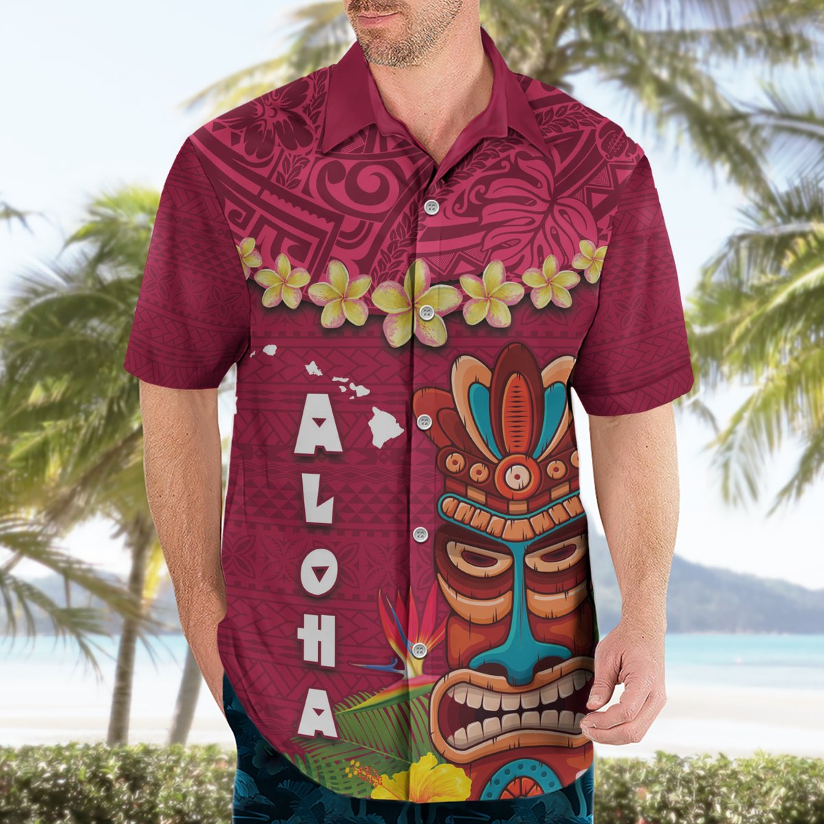Hawaii Plumeria Lei Hawaiian Shirt Tiki and Kakau Pattern Pink Color LT03 - Polynesian Pride