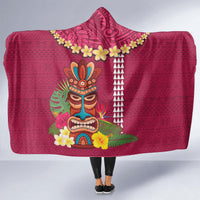 Hawaii Plumeria Lei Hooded Blanket Tiki and Kakau Pattern Pink Color LT03 - Polynesian Pride