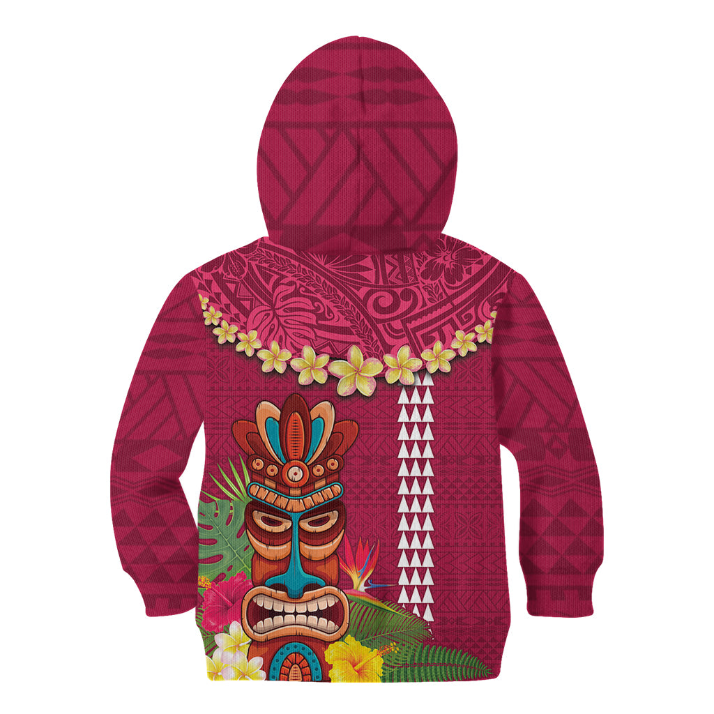 Hawaii Plumeria Lei Kid Hoodie Tiki and Kakau Pattern Pink Color