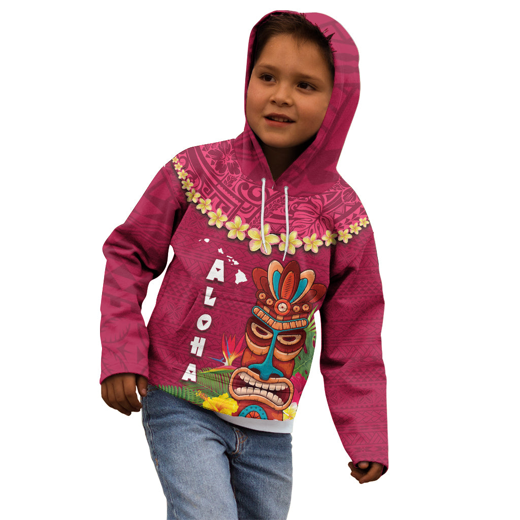 Hawaii Plumeria Lei Kid Hoodie Tiki and Kakau Pattern Pink Color
