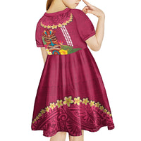 Hawaii Plumeria Lei Kid Short Sleeve Dress Tiki and Kakau Pattern Pink Color LT03 - Polynesian Pride