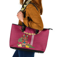 Hawaii Plumeria Lei Leather Tote Bag Tiki and Kakau Pattern Pink Color LT03 Pink - Polynesian Pride