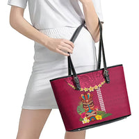 Hawaii Plumeria Lei Leather Tote Bag Tiki and Kakau Pattern Pink Color LT03 - Polynesian Pride