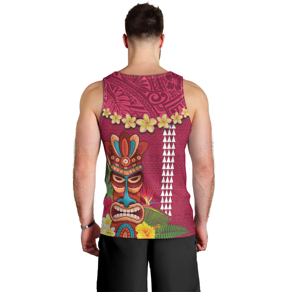 Hawaii Plumeria Lei Men Tank Top Tiki and Kakau Pattern Pink Color LT03 - Polynesian Pride