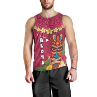Hawaii Plumeria Lei Men Tank Top Tiki and Kakau Pattern Pink Color LT03 - Polynesian Pride