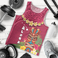Hawaii Plumeria Lei Men Tank Top Tiki and Kakau Pattern Pink Color LT03 - Polynesian Pride
