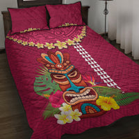 Hawaii Plumeria Lei Quilt Bed Set Tiki and Kakau Pattern Pink Color LT03 Pink - Polynesian Pride