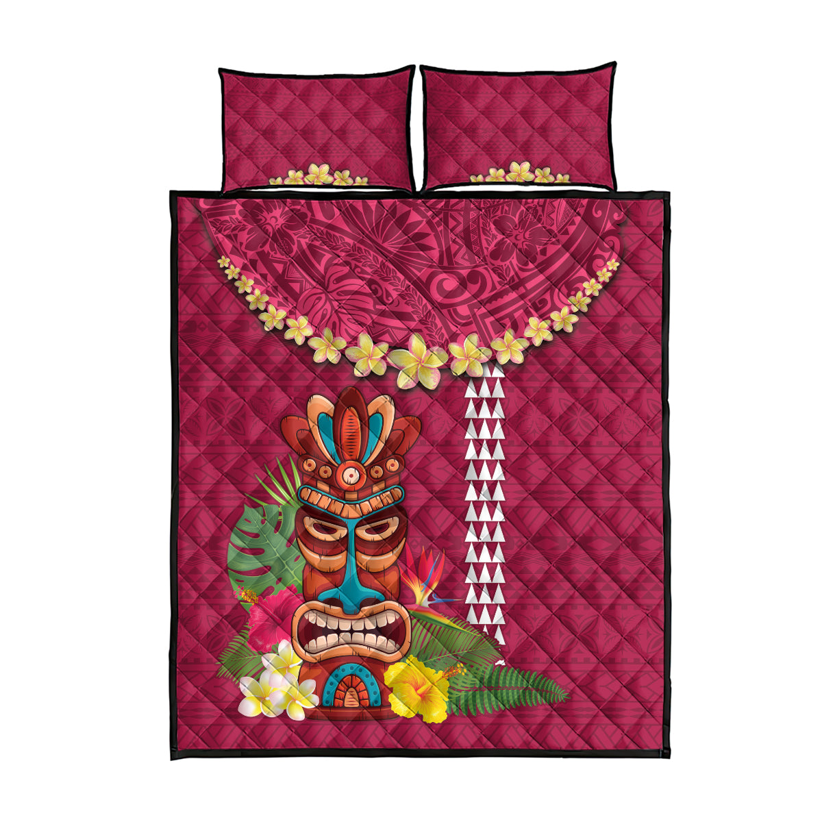 Hawaii Plumeria Lei Quilt Bed Set Tiki and Kakau Pattern Pink Color LT03 - Polynesian Pride