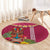 Hawaii Plumeria Lei Round Carpet Tiki and Kakau Pattern Pink Color