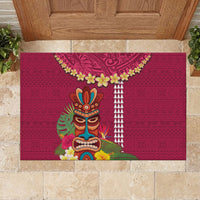 Hawaii Plumeria Lei Rubber Doormat Tiki and Kakau Pattern Pink Color LT03 - Polynesian Pride