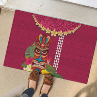 Hawaii Plumeria Lei Rubber Doormat Tiki and Kakau Pattern Pink Color LT03 - Polynesian Pride