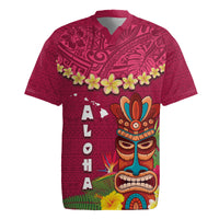 Hawaii Plumeria Lei Rugby Jersey Tiki and Kakau Pattern Pink Color