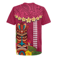 Hawaii Plumeria Lei Rugby Jersey Tiki and Kakau Pattern Pink Color