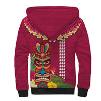 Hawaii Plumeria Lei Sherpa Hoodie Tiki and Kakau Pattern Pink Color LT03 - Polynesian Pride